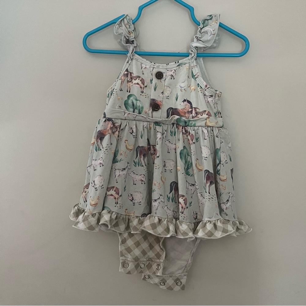 Adorable Bamboo Animal Print Baby Dress Bodysuit with Ruffles